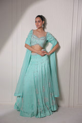 Aqua Blue Sequin Embroidered Lehenga Choli Set