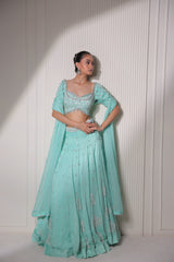Aqua Blue Sequin Embroidered Lehenga Choli Set