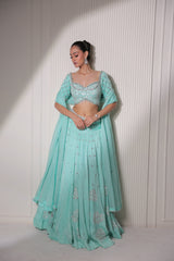 Aqua Blue Sequin Embroidered Lehenga Choli Set