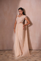 Ivory Pre-Draped Saree with Embellished Blouse