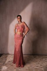 Pink draped skirt with cape