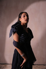 Midnight Blue Sequin Peplum Kurta & Ruffle Sharara Set | Statement Party Wear