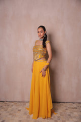 Mustard Yellow Mirror Work Crop Top & Lehenga Set | Haldi & Sangeet Festive Wear