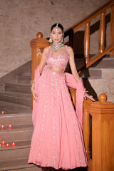 Coral Pink Sequin Embroidered Lehenga Choli Set