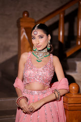Coral Pink Sequin Embroidered Lehenga Choli Set