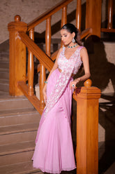 Blush Pink Sculpted Pre-Draped Saree with Iridescent Sequin Blouse