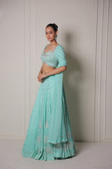Aqua Blue Sequin Embroidered Lehenga Choli Set