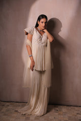 Designer Ivory Embroidered Peplum Sharara Suit Set