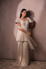 Designer Ivory Embroidered Peplum Sharara Suit Set