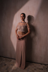 Dusty Pink Draped Skirt & Embellished Crop Top Set