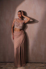 Dusty Pink Draped Skirt & Embellished Crop Top Set