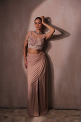 Dusty Pink Draped Skirt & Embellished Crop Top Set