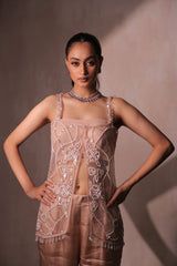 Dusty Pink Organza Net Pant Set