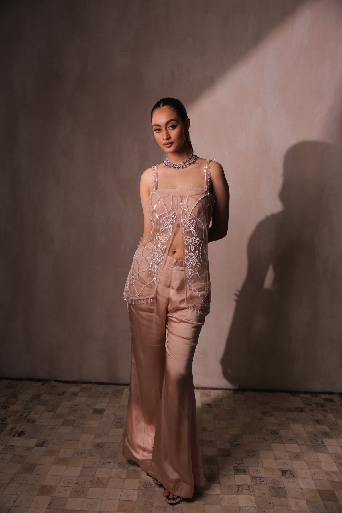 Dusty Pink Organza Net Pant Set