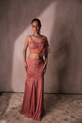 Pink draped skirt with cape