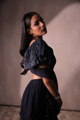 Midnight Blue Sequin Peplum Kurta & Ruffle Sharara Set | Statement Party Wear