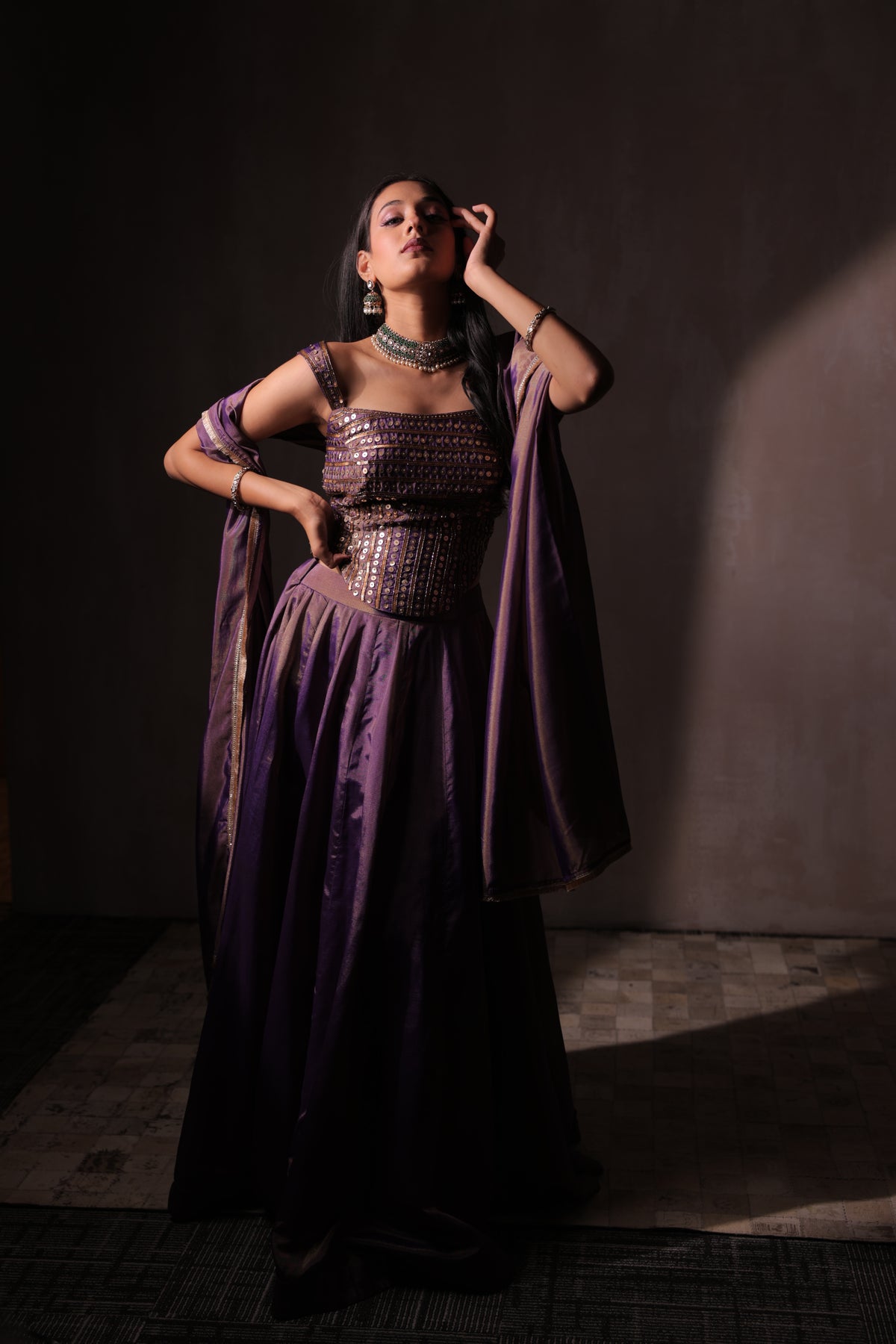 Orchid Purple Embellished Corset Lehenga Set | Designer Reception Lehenga