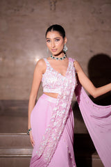Blush Pink Sculpted Pre-Draped Saree with Iridescent Sequin Blouse