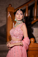 Coral Pink Sequin Embroidered Lehenga Choli Set